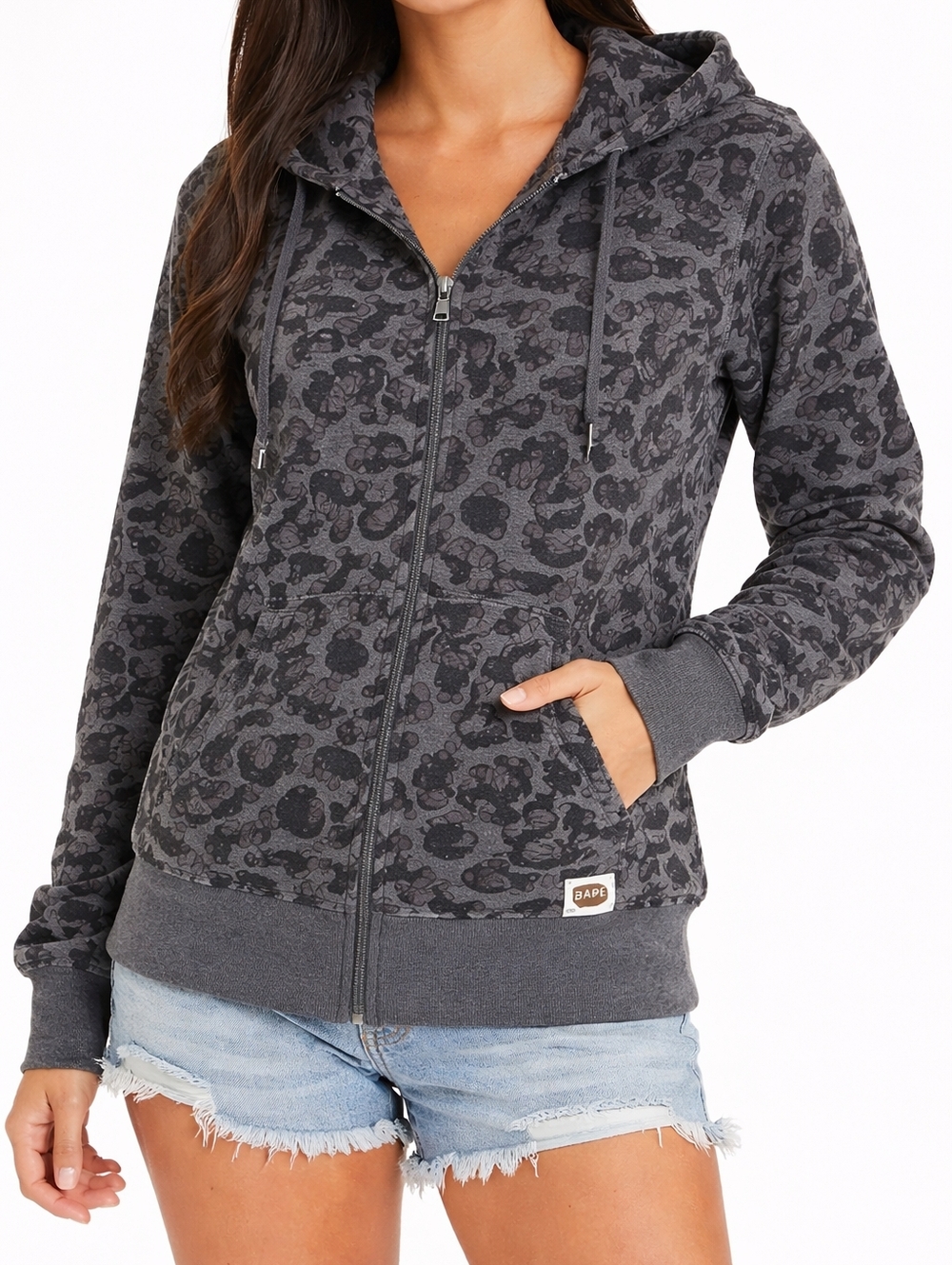 BAPE ($500) A Bathing Ape Baby Milo Full Zip Hoodie Grey All Over Print